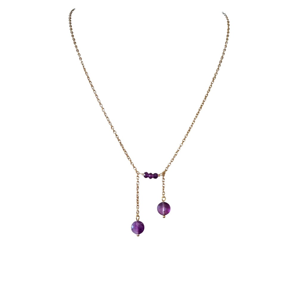 Amethyst & 22K Gold Plated Lariat Style Necklace, Handmade,‎ Fairy, Boho Whimsy